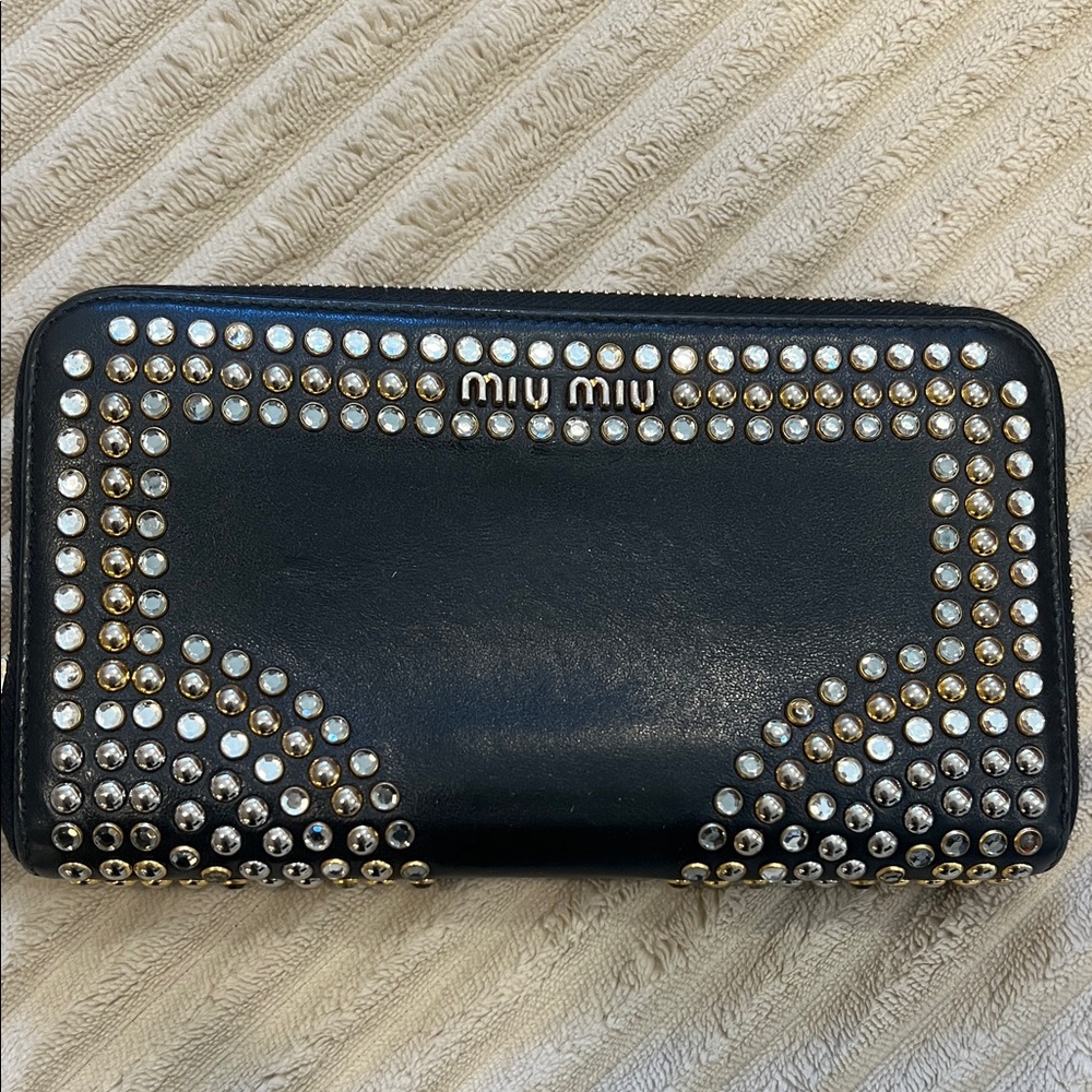 Miu Miu Black Wallet with Silver and Gold Studs